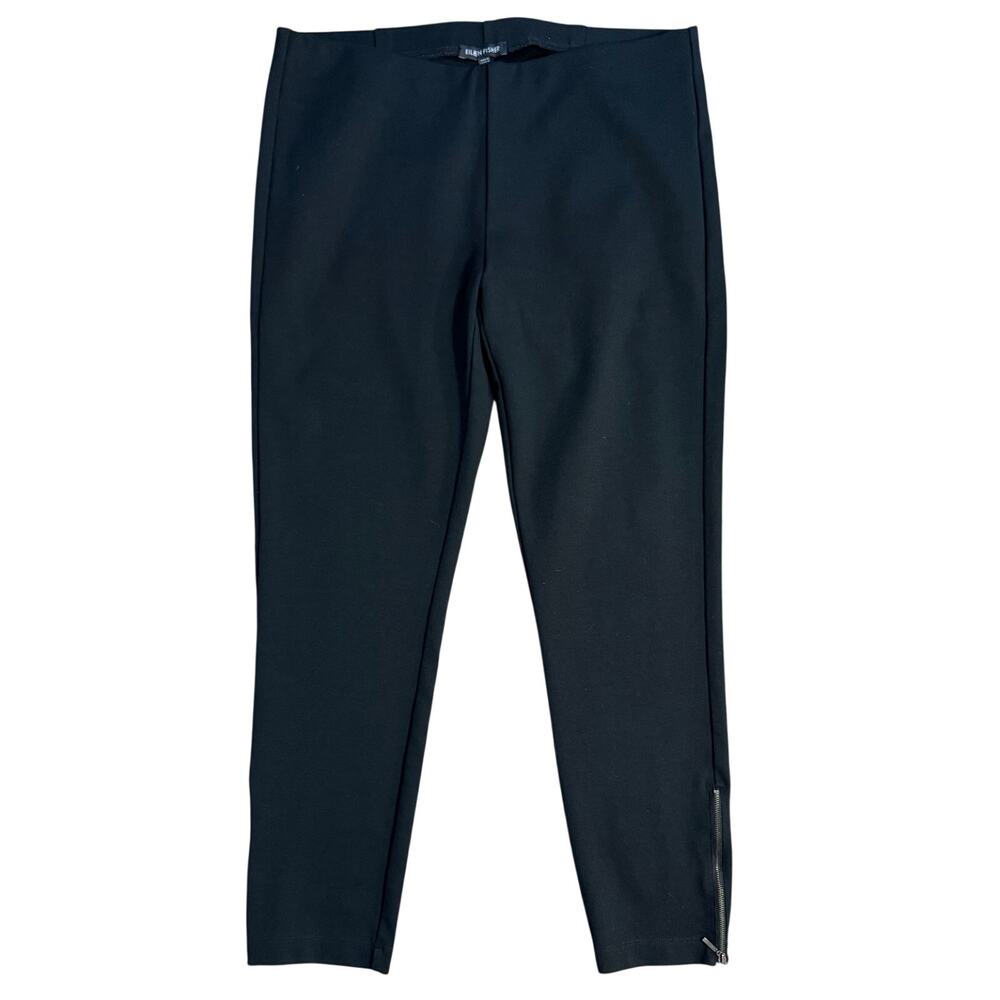 Eileen Fisher Pant Ankle Zip Ponte Knit Elastic Waist Pull On Black Women Small